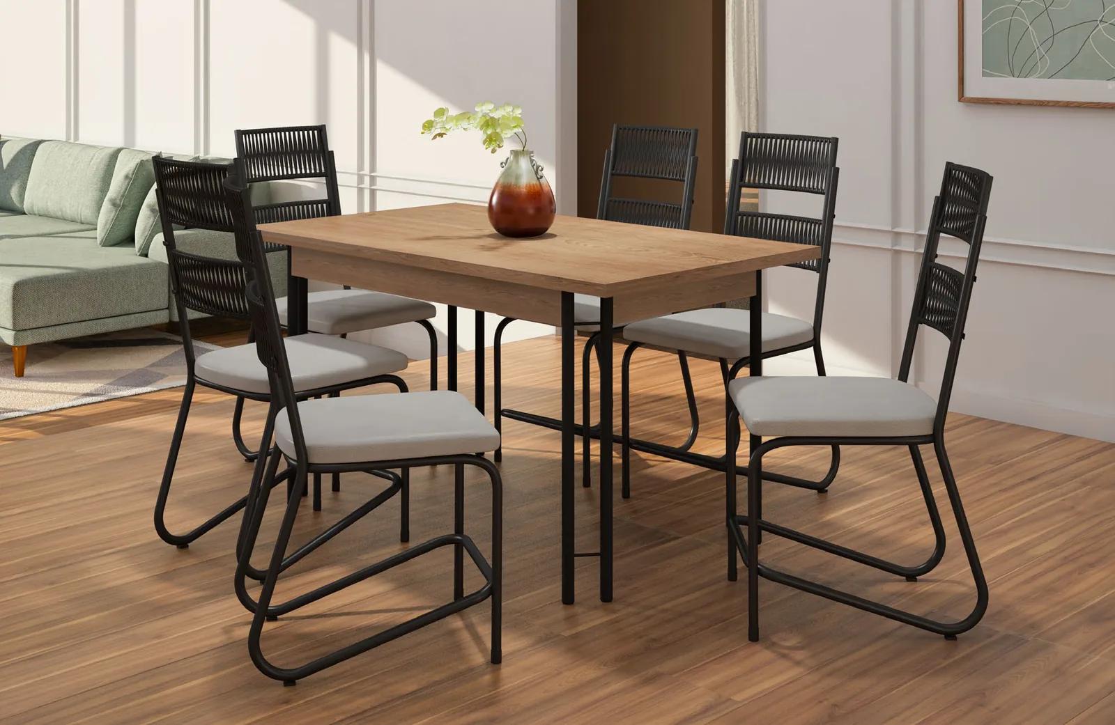 Conjunto Verona 1,36 com 6 cadeiras Verona pretas, em sala