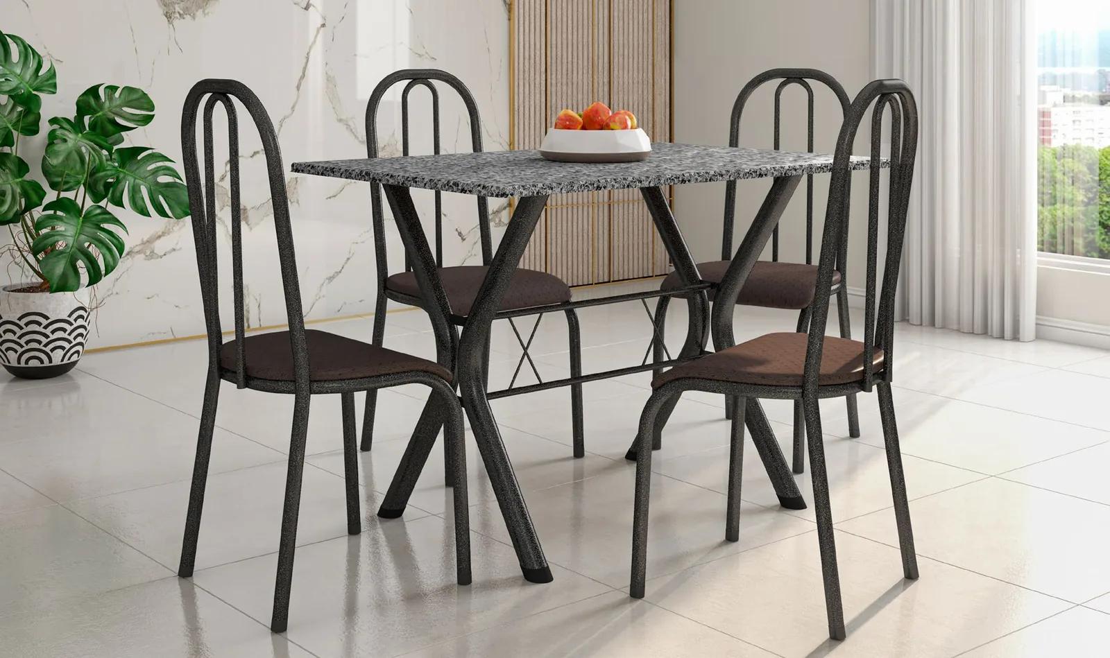 Conjunto Miami 1,10 de granito com 4 cadeiras Madri, em sala
