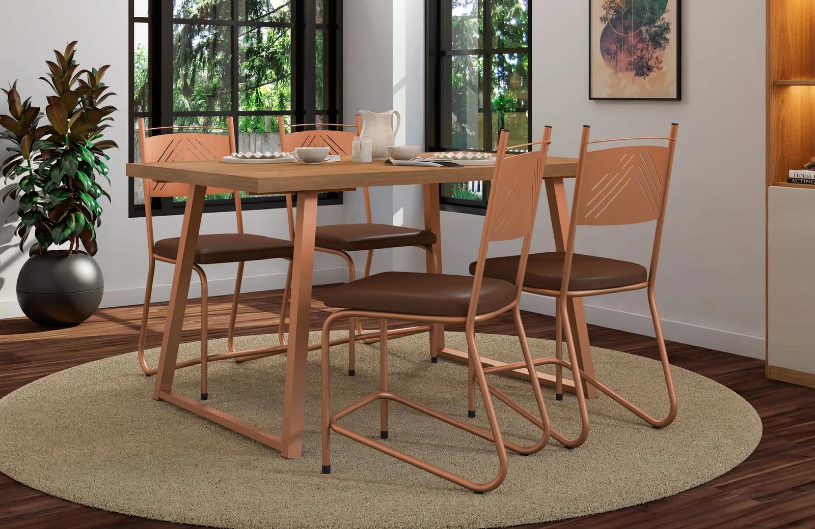 Conjunto Atlanta 1,36 com 4 cadeiras Marselha em cobre, em sala de jantar